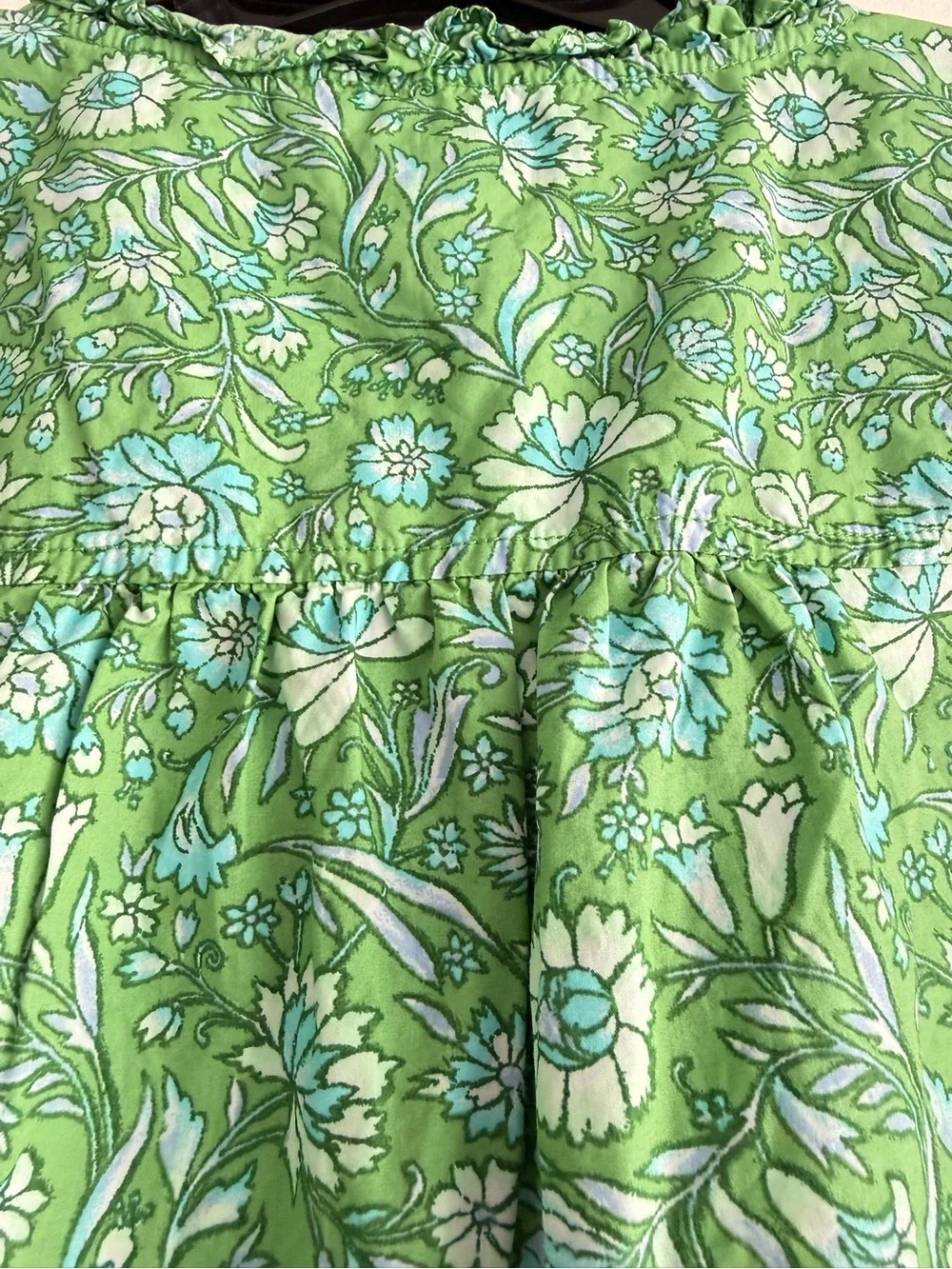 J.Crew Green Marigold Blooms Ruffle-Trim Short-Sleeve Top Medium 8681